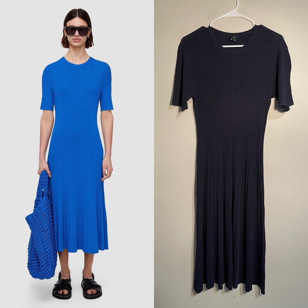 Joseph Viscose Rib Knit‎ Short Sleeve Dress in Navy Size Large